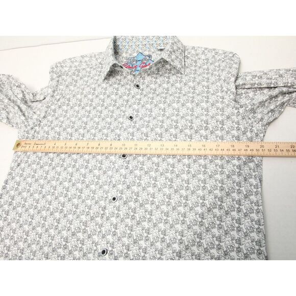 Robert Graham Shirt Mens Small White Gray Skulls AOP Flip Cuff - Picture 7 of 11